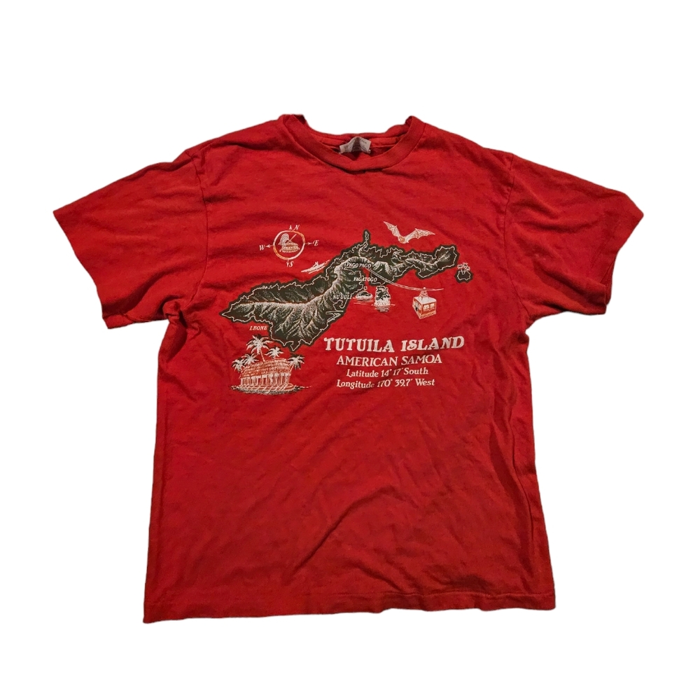 Vintage 90s Tutuila Bat Island American Samoa Tourist Red Shirt M Single Stitch